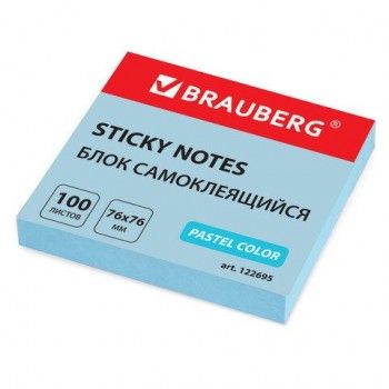 Блок самоклеящийся (стикеры) BRAUBERG 12 шт., ПАСТЕЛЬНЫЙ, 76х76 мм, 100 листов, голубой, 122695