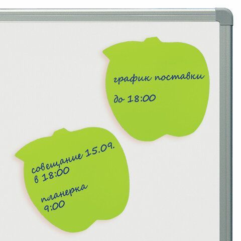 Блок самоклеящийся (стикеры), фигурный BRAUBERG 4 шт., НЕОНОВЫЙ &quot;Яблоко&quot;, 50 листов, зеленый, европодвес, 122709