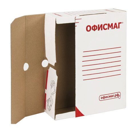 Короб архивный с клапаном А4 (260х325 мм), 75 мм, до 700 листов, плотный, микрогофрокартон, БЕЛЫЙ, ОФИСМАГ 2 шт., 123017