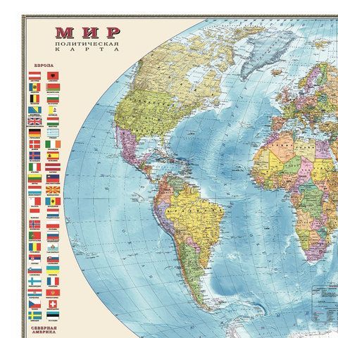 Карта настенная &quot;Мир. Политическая карта с флагами&quot;, М-1:30 млн., размер 122х79 см, ламинированная, 638, 377
