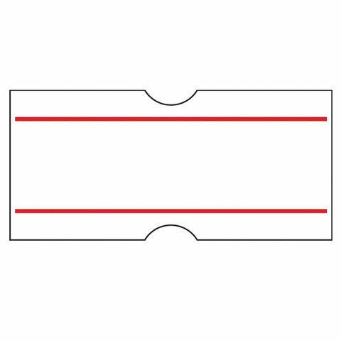 Этикет-лента 21х12 мм, прямоугольная, белая с красной полосой, комплект 5 рулонов по 600 шт., BRAUBERG, 123568