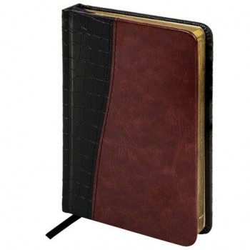 Ежедневник недатированный МАЛЫЙ ФОРМАТ (100х150 мм) А6, BRAUBERG "Cayman", комбинир. кожа, 160 л, крем.блок, зол.срез, чер/т-корич, 125102