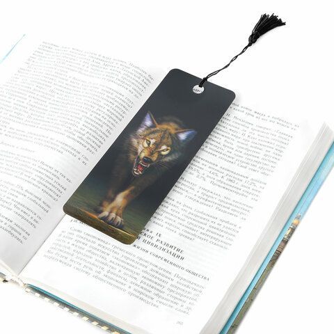 Закладка для книг 3D, BRAUBERG 6 шт., объемная, &quot;Волк&quot;, с декоративным шнурком-завязкой, 125756