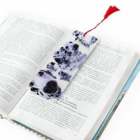 Закладка для книг 3D, BRAUBERG 6 шт., объемная, &quot;Далматинцы&quot;, с декоративным шнурком-завязкой, 125758