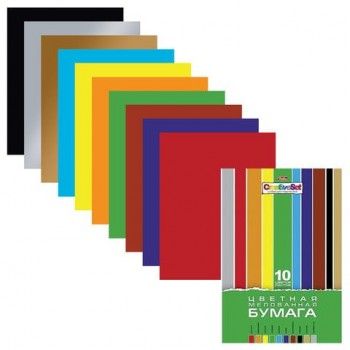 Цветная бумага А4 мелованная, 10 листов 10 цветов, в папке, HATBER 3 шт. "Creative", 195х280 мм, 10Бц4м 05930, N050842