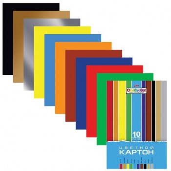 Картон цветной А4 МЕЛОВАННЫЙ, 10 листов 10 цветов, в папке, HATBER 3 шт., 195х280 мм, "Creative", 10Кц4 05809, N049600