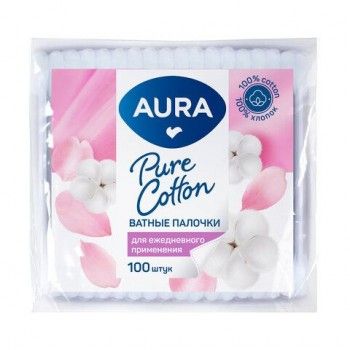 Ватные палочки КОМПЛЕКТ 100 шт., AURA 10 шт., полиэтиленовый пакет, 20773, 1646, 6470
