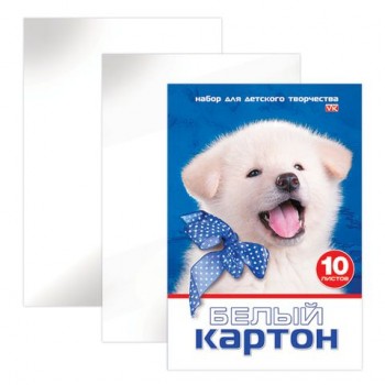 Картон белый А4 МЕЛОВАННЫЙ, 10 листов, в папке, HATBER 3 шт. VK, 205х295 мм, Белый щенок,10Кб4 15023, N234884