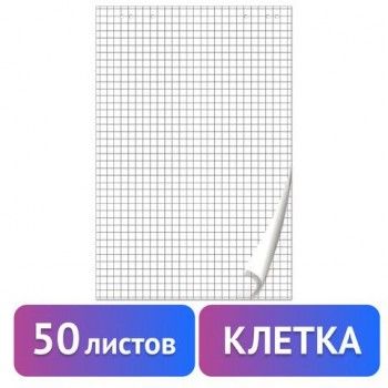 Блокнот для флипчарта ПЛОТНЫЙ 80 г/м2, BRAUBERG, 50 листов, КЛЕТКА, 67,5х98 см, 128647