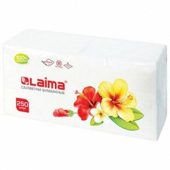 Салфетки бумажные 250 штук, 24х24 см, LAIMA 3 шт., белые, 100% целлюлоза, 128728