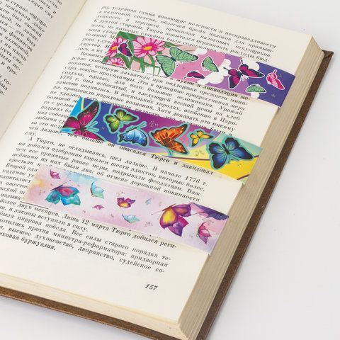 Закладки для книг с магнитом БАБОЧКИ, набор 6 шт., блестки, 25x196 мм, ЮНЛАНДИЯ 10 шт., 129616