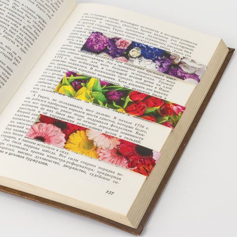 Закладки для книг с магнитом ЦВЕТЫ, набор 6 шт., блестки, 25x196 мм, ЮНЛАНДИЯ 10 шт., 129618
