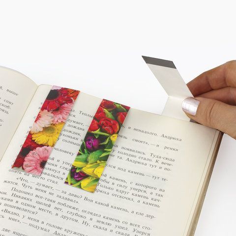 Закладки для книг с магнитом ЦВЕТЫ, набор 6 шт., блестки, 25x196 мм, ЮНЛАНДИЯ 10 шт., 129618