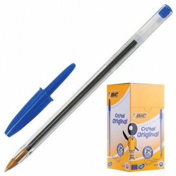 Ручка шариковая BIC 10 шт. "Cristal", СИНЯЯ, корпус прозрачный, узел 1 мм, линия письма 0,32 мм, 847898