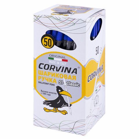 Ручка шариковая CORVINA 10 шт. (Италия) &quot;51 Classic&quot;, СИНЯЯ, корпус прозрачный, узел 1 мм, линия письма 0,7 мм, 40163/02