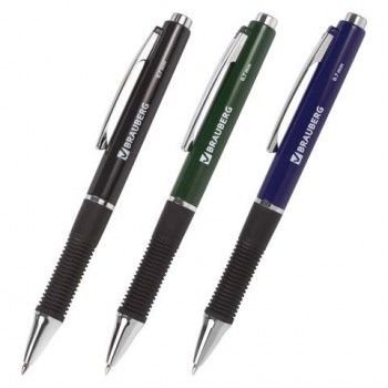 Ручка шариковая автоматическая с грипом BRAUBERG 12 шт. "Style", СИНЯЯ, корпус ассорти, узел 0,7 мм, линия письма 0,35 мм, 140587
