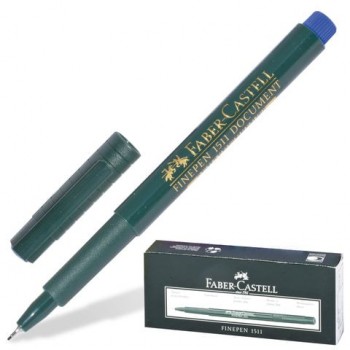 Ручка капиллярная (линер) FABER-CASTELL 2 шт. "Finepen 1511", СИНЯЯ, корпус темно-зеленый, линия письма 0,4 мм, 151151