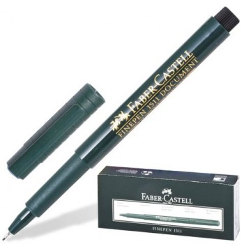 Ручка капиллярная (линер) FABER-CASTELL 2 шт. "Finepen 1511", ЧЕРНАЯ, корпус темно-зеленый, линия 0,4 мм, 151199