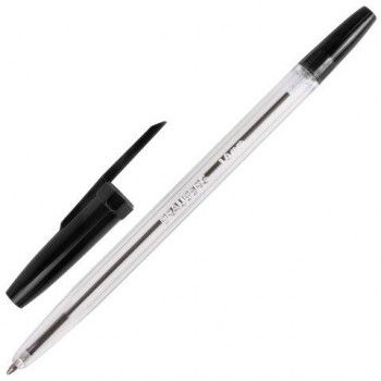 Ручка шариковая BRAUBERG 20 шт. "Line", ЧЕРНАЯ, корпус прозрачный, узел 1 мм, линия письма 0,5 мм, 141098