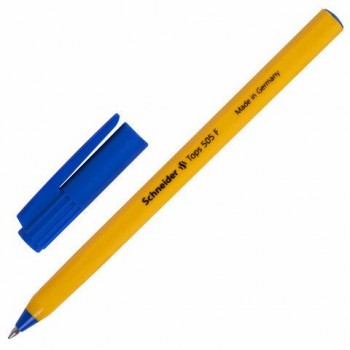 Ручка шариковая SCHNEIDER 10 шт. (Германия) "Tops 505 F", СИНЯЯ, корпус желтый, узел 0,8 мм, линия письма 0,4 мм, 150503