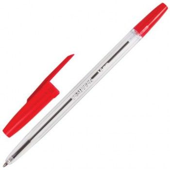 Ручка шариковая BRAUBERG 10 шт. "Line", КРАСНАЯ, корпус прозрачный, узел 1 мм, линия письма 0,5 мм, 141341