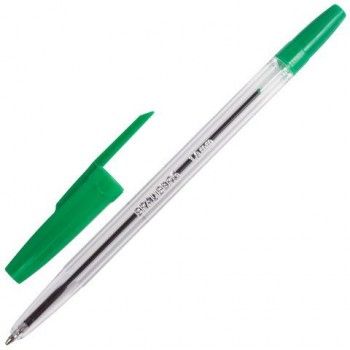 Ручка шариковая BRAUBERG 10 шт. "Line", ЗЕЛЕНАЯ, корпус прозрачный, узел 1 мм, линия письма 0,5 мм, 141342