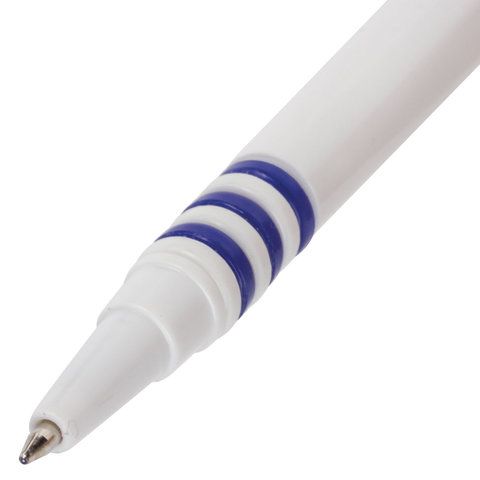 Ручка шариковая настольная BRAUBERG &quot;Стенд-Пен&quot;, СИНЯЯ, пружинка, корпус белый/синий, линия письма 0,5 мм, 141353