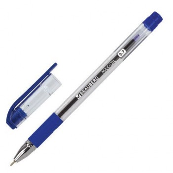 Ручка шариковая масляная с грипом BRAUBERG 12 шт. "Max-Oil", СИНЯЯ, игольчатый узел 0,7 мм, линия письма 0,35 мм, 141701