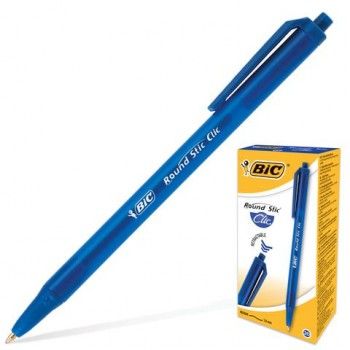 Ручка шариковая автоматическая BIC 10 шт. "Round Stic Clic", СИНЯЯ, корпус тонированный синий, узел 1 мм, линия письма 0,32 мм, 926376