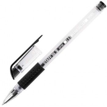 Ручка гелевая с грипом STAFF 12 шт. "EVERYDAY" GP-192, ЧЕРНАЯ, корпус прозрачный, узел 0,5 мм, линия письма 0,35 мм, 141823