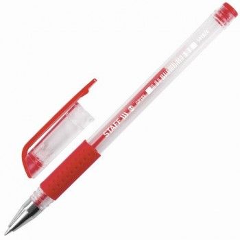 Ручка гелевая с грипом STAFF 12 шт. "EVERYDAY" GP-193, КРАСНАЯ, корпус прозрачный, узел 0,5 мм, линия письма 0,35 мм, 141824