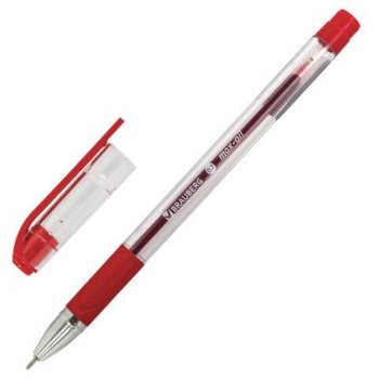 Ручка шариковая масляная с грипом BRAUBERG 12 шт. "Max-Oil", КРАСНАЯ, игольчатый узел 0,7 мм, линия письма 0,35 мм, 142143