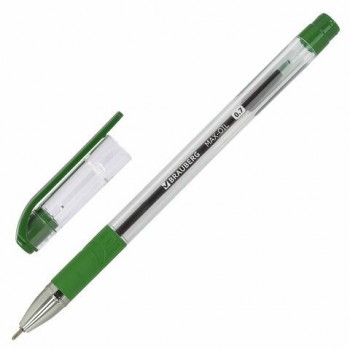 Ручка шариковая масляная с грипом BRAUBERG 12 шт. "Max-Oil", ЗЕЛЕНАЯ, игольчатый узел 0,7 мм, линия письма 0,35 мм, 142144