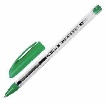 Ручка шариковая масляная BRAUBERG 6 шт. "Rite-Oil", ЗЕЛЕНАЯ, корпус прозрачный, узел 0,7 мм, линия письма 0,35 мм, 142149