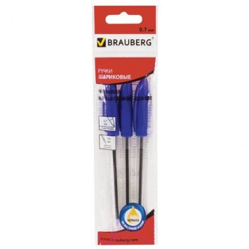 Ручки шариковые масляные BRAUBERG 2 шт., НАБОР 3 шт., СИНИЕ, "Rite-Oil", узел 0,7 мм, линия письма 0,35 мм, 142152