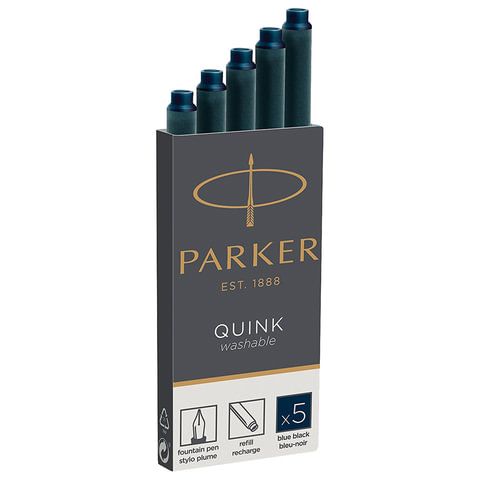 Картриджи чернильные PARKER &quot;Cartridge Quink&quot;, КОМПЛЕКТ 5 штук, темно-синие, 1950385