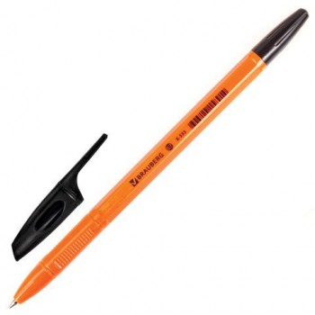 Ручка шариковая BRAUBERG 50 шт. "X-333 Orange", ЧЕРНАЯ, корпус оранжевый, узел 0,7 мм, линия письма 0,35 мм, 142410