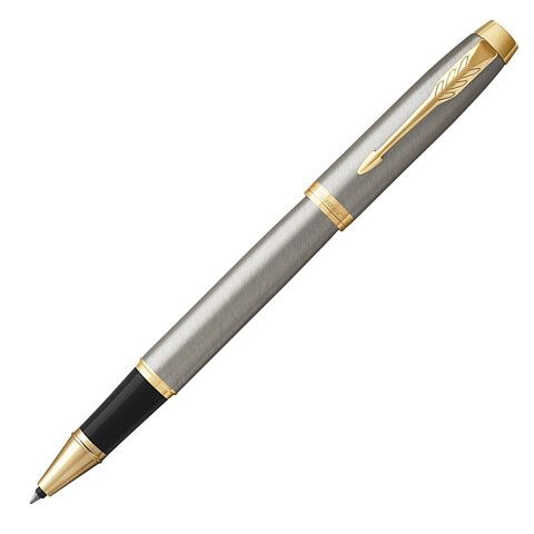 Ручка-роллер PARKER &quot;IM Core Brushed Metal GT&quot;, серебристый матовый лак, позолота, черная, 1931663