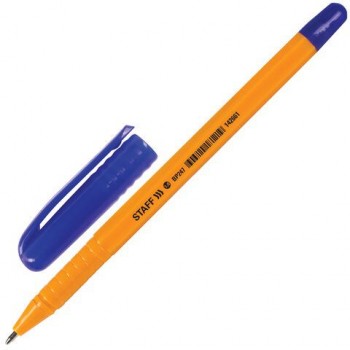 Ручка шариковая STAFF 50 шт. "EVERYDAY BP-247 Orange", СИНЯЯ, шестигранная, корпус оранжевый, линия письма 0,5 мм, 142661