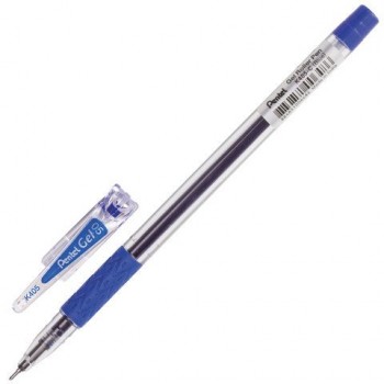 Ручка гелевая с грипом PENTEL 12 шт. (Япония), СИНЯЯ, корпус прозрачный, узел 0,5 мм, линия письма 0,25 мм, K405-CN