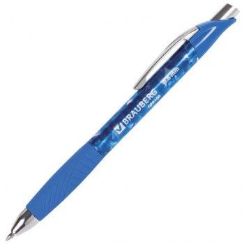 Ручка гелевая автоматическая с грипом BRAUBERG 4 шт. "Jet Gel", СИНЯЯ, печать, узел 0,6 мм, линия письма 0,4 мм, 142690