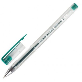 Ручка гелевая STAFF 10 шт. "Basic" GP-789, ЗЕЛЕНАЯ, корпус прозрачный, хромированные детали, узел 0,5 мм, линия письма 0,35 мм, 142791