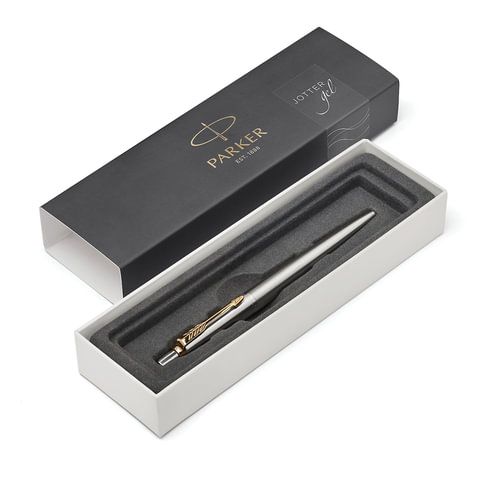 Ручка гелевая PARKER &quot;Jotter Stainless Steel GT&quot;, корпус серебристый, позолоченные детали, черная, 2020647
