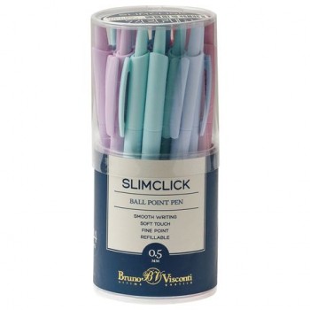 Ручка шариковая автоматическая BRUNO VISCONTI 24 шт. "SlimClick", "Zefir", СИНЯЯ, ассорти, узел 0,5 мм, линия письма 0,3 мм, 20-0229