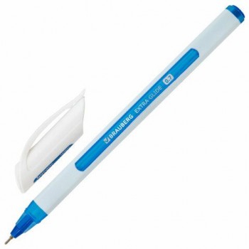Ручка шариковая масляная BRAUBERG "Extra Glide Soft White", СИНЯЯ, узел 0,7 мм, линия письма 0,35 мм, 142927