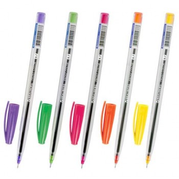 Ручка шариковая масляная BRAUBERG 50 шт. "Frost Color", СИНЯЯ, ассорти, узел 0,6 мм, линия письма 0,3 мм, 142935