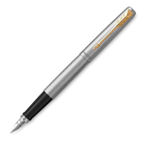 Ручка перьевая PARKER &quot;Jotter Stainless Steel GT&quot;, корпус серебристый, позолота, синяя, 2030948