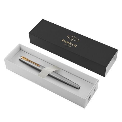 Ручка перьевая PARKER &quot;Jotter Stainless Steel GT&quot;, корпус серебристый, позолота, синяя, 2030948