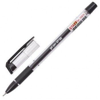 Ручка гелевая с грипом STAFF 12 шт. "College" GP-180, ЧЕРНАЯ, корпус прозрачный, игольчатый узел 0,6 мм, линия письма 0,3 мм, 143016