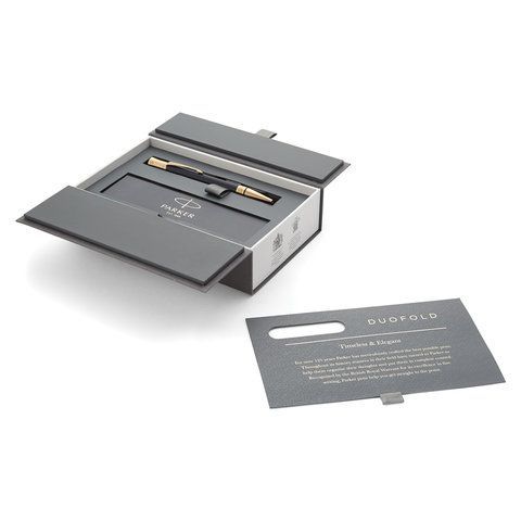 Ручка шариковая PARKER "Duofold Classic Black GT", корпус черный, позолоченные детали, черная, 1931386